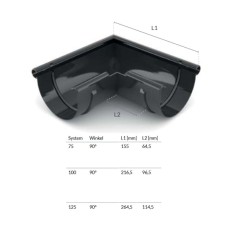 Eckst&uuml;ck Aussen 90&deg; graphit System 125