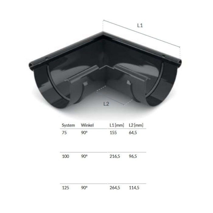 Eckst&uuml;ck Aussen 90&deg; graphit System 75