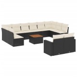 Set mobilier de gradina cu perne, 13 piese, negru, poliratan