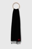 HUGO esarfa de lana culoarea negru, neted, 50517623