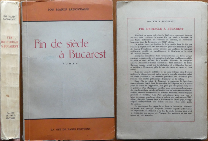 Ion Marin Sadoveanu , Fin de si&egrave;cle &agrave; Bucarest , roman , cu autograf