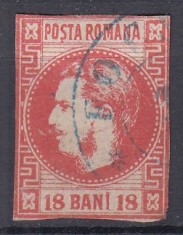 ROMANIA 1868 LP 24 CAROL I CU FAVORITI VALOAREA 18 BANI ROSU STAMPILAT