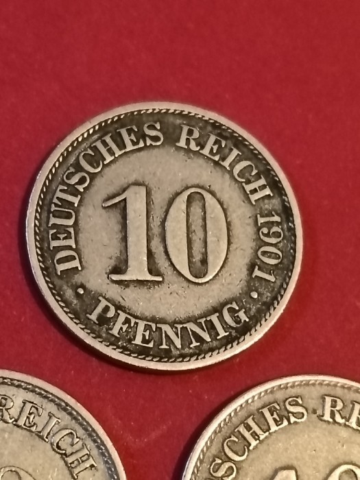 Lot 3 monede: 10 pfennig 1901 A + 1914 F + 1915 J [poze]. Discount conform descriere [10 - 20 %. Vezi descrierea.].