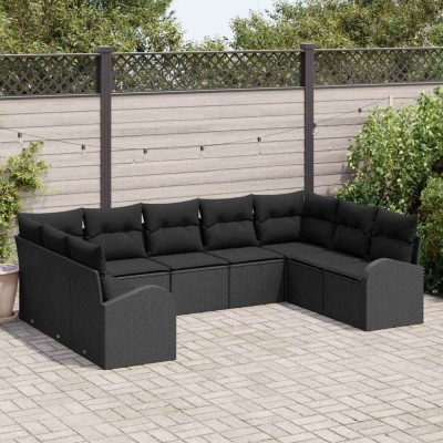 vidaXL Set de canapele pentru grădină cu pernă 9 pcs Negru Rattan poli 3354872 foto
