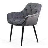 scaun dining din catifea gri cu picioare metalice negre Buc 257