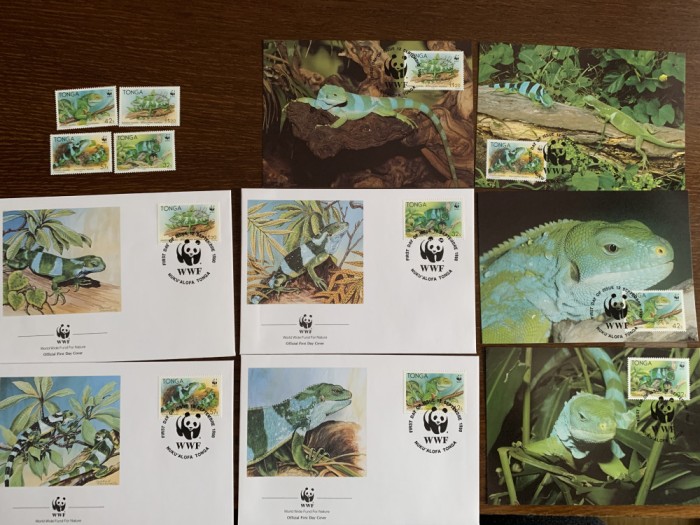 tonga - serie 4 timbre MNH, 4 FDC, 4 maxime, fauna wwf