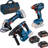 Bosch GBH 18V-24 C + GDX 18V-200 + GWS 180-LI + 1600A00B8J + 1619BZ0100 - Rotopercutor SDS-Plus 2.4 J + Masina de insurubat cu impact patrat 1/2 inch