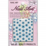 Sticker 3D nail art - flori albastre şi negre cu dungi albe, INGINAILS
