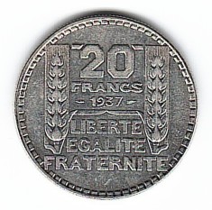 SV * Franța 20 FRANCS / FRANCI 1937 * ARGINT * AUNC