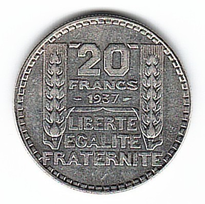 SV * Franța 20 FRANCS / FRANC 1937 - AUNC foto