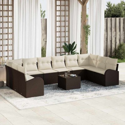 vidaXL Set de canapele pentru grădină 11 pcs Maro Rattan poli 3346228 foto