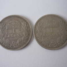 1 KORONA, COROANA 1893, 1894 LOT ARGINT