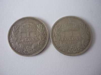 1 KORONA, COROANA 1893, 1894 LOT ARGINT foto