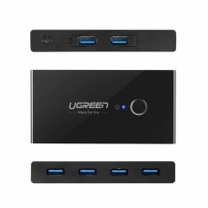 Hub Multiport 2 in 4 Ugreen US216, USB la 4 x USB 3.0, Sharing Switch Selector, Negru