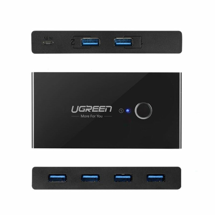 Hub Multiport 2 in 4 Ugreen US216, USB la 4 x USB 3.0, Sharing Switch Selector, Negru