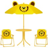 AIYAPLAY Mobilier de grădină pentru copii cu umbrelă de soare reglabilă, Set de picnic pentru copii cu 4 piese, Masă cu 2 scaune pliante, masă, Set de