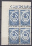 ROMANIA 1947 LP 210 CGM POSTA AERIANA BLOC DE 4 TIMBRE STARE MNH