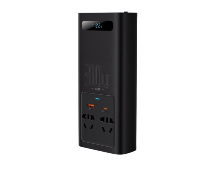 INVERTOR ELECTRIC auto Baseus, IGBT, 2 x AC, 1 x USB Type-C, 1 x USB, 300W 220V, conectare auto 12V, negru &quot;CGNB010101&quot; (timbru verde 2.00 lei) - 6932