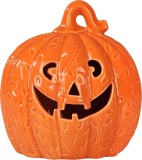 Decoratiune Halloween dovleac LED din portelan MagicHome, portocaliu