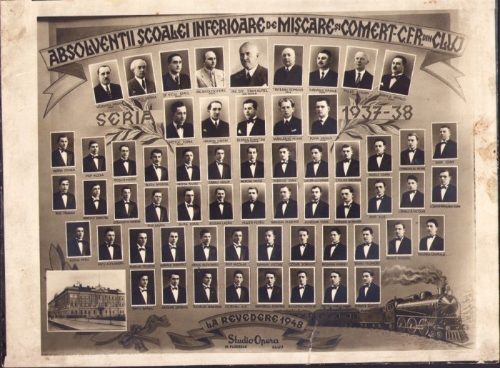 PM186N Absolvenții Școalei Inferioare de Mișcare și Comerț CFR din Cluj, 1937-1938, studio Opera Florescu, Cluj