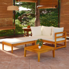 vidaXL Set mobilier grădină perne alb/crem, 3 piese, lemn masiv acacia