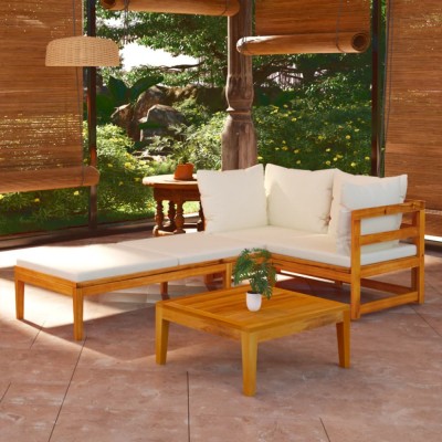 Gossi set mobilier gradina perne alb/crem, 3 piese, lemn masiv acacia foto