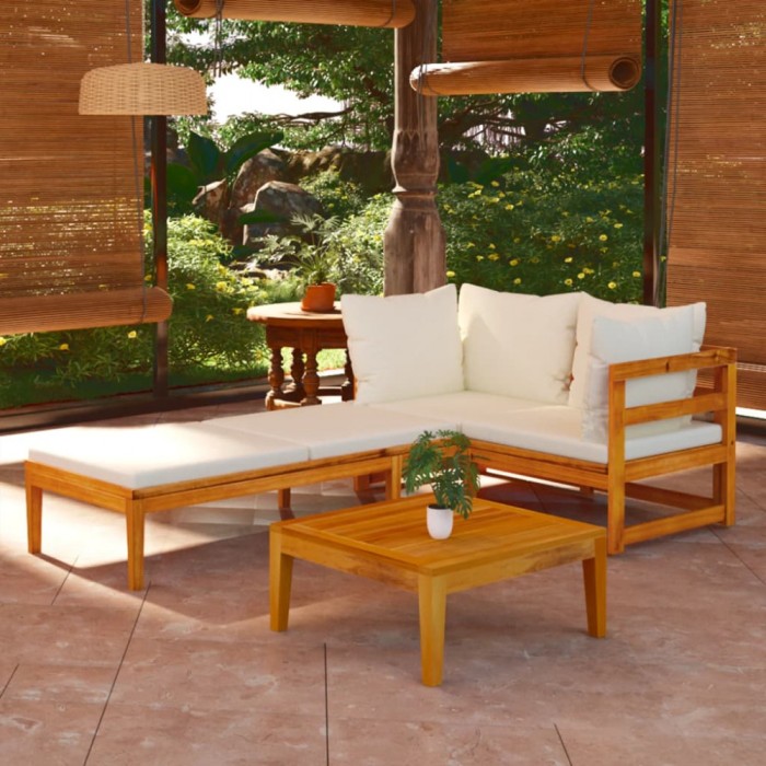 Gossi set mobilier gradina perne alb/crem, 3 piese, lemn masiv acacia