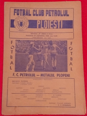 Program meci fotbal PETROLUL PLOIESTI - METALUL PLOPENI (14.09.1980) foto