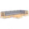Set mobilier gradina cu perne gri, 7 piese, lemn masiv de pin