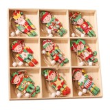 Set 18 decoratiuni de craciun din lemn, flippy, cu snur pentru agatare in brad, model elfi, diferite dimensiuni, multicolor