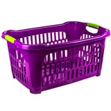 Coș Rufe Plastic, 40L, Culoare Mov, Dimensiuni 52x39x27 cm, M&acirc;nere Verde, Oem