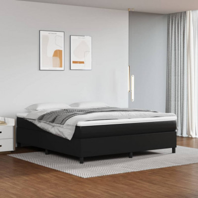 vidaXL Pat box spring cu saltea, negru, 160x200 cm, piele ecologică foto