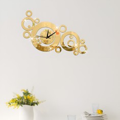 Ceas Creativ auriu Fara Zgomot, 37 cm x 54 cm Oglinda Acrilica