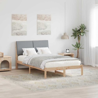 vidaXL Cadru de pat Maro și gri deschis 135 x 190 cm Lemn masiv de pin 878759 foto