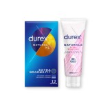 Cumpara ieftin Pachet pentru cupluri: Prezervative Durex Natural XL, 12 buc + Lubrifiant pe bază de apă Durex Natural Extra Sensitivo, 100 ml