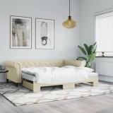 Cumpara ieftin Pat de zi cu extensie și saltele crem 90x200 cm piele ecologică