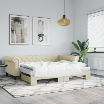 vidaXL Pat de zi cu extensie și saltele crem 90x200 cm piele ecologică 3197729 foto