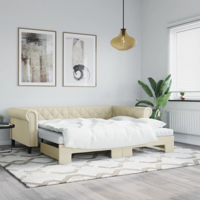 vidaXL Pat de zi cu extensie și saltele crem 90x200 cm piele ecologică 3197729