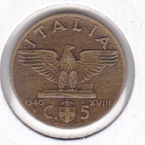 Italia 5 Centesimi Victor Emmanuel III 1940 foto