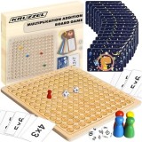 Joc Tabla Inmultirii din Lemn , Cu Zaruri, Pioni si Carduri, 27x27 cm, +8 Ani