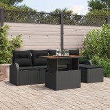 Set de 6 piese de sofa de gradina cu perna neagra din ratan poly, sofa de gradina pentru 2 persoane cu spatiu de depozitare &amp; perne neagra din ratan p