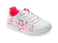 Pantofi sport SKECHERS albi, UNO LITE, din piele ecologica