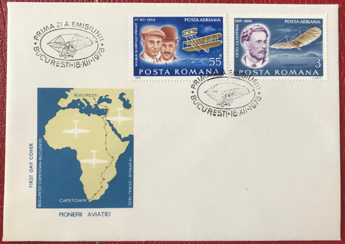 Romania (1978) FDC LP 972, 973 Pionieri ai aviatiei, seria + colita