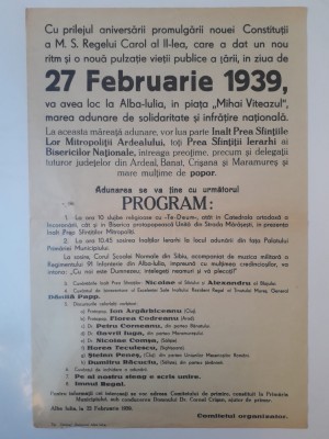 HST P2/150 Afiș 1939 adunare Alba Iulia mitropoliți + general Dănilă Papp foto