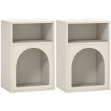 HOMCOM Set 2 Noptiere pentru Dormitor, Design Arcuit, Compartimente Deschise, Moderne, Economie de Spațiu, 40x30x60 cm, Crem | Aosom Romania