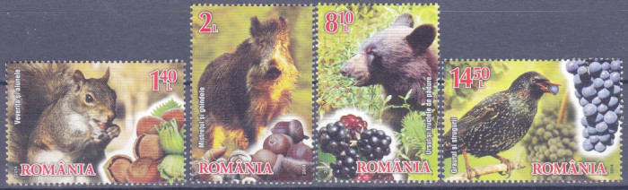 DB1 Fauna Romania 2014 Animale Salbatice si Fructe de Padure 4 v. MNH