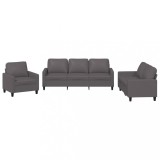 Cumpara ieftin Set de canapele cu perne, 3 piese, gri, piele ecologica