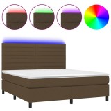 Cumpara ieftin Pat cu arcuri, saltea si LED, maro inchis, 180x200 cm, textil