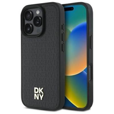 Husa iPhone 16 Pro Max - DKNY Leather Hardcase Repeat Pattern Stack Logo MagSafe (DKHMP16XPSHRPSK) - Black foto