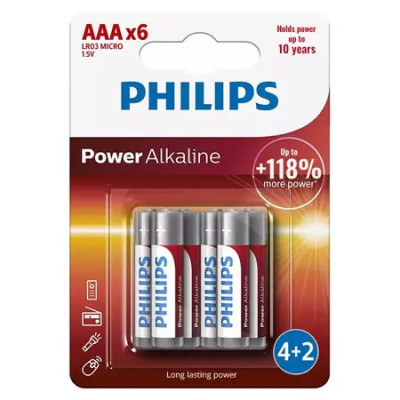 Baterie Power Alkaline Lr3 Aaa Blister 6 Buc Philips foto